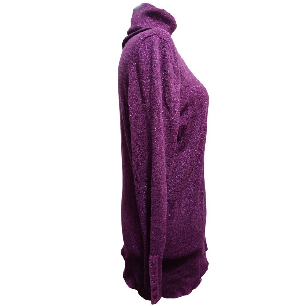 Plus Size 2X Womens Purple Sweater Metallic Shimmer Turtleneck Ribbed Cuff Tunic - Picture 4 of 15